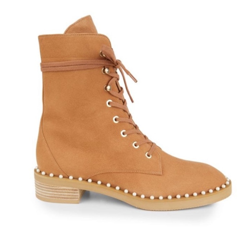Stuart Weitzman Women's Sondra Faux Pearl Combat Boots